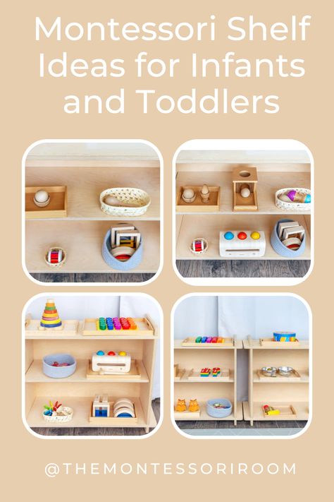 Setting up a Montessori shelf in your home can be confusing at first. Most parents want to know: What do you put on the shelf? Can you put just any toys on it or only "Montessori toys"? What makes a toy Montessori? Should I get rid of all other non-Montessori materials? In this blog post we answer these questions and more. Infant Montessori Shelf, Montessori Set Up At Home, Montessori Toddler Shelves, Montessori Shelf Ideas, Montessori Toy Shelf, Montessori Works, Montessori Daycare, Rocking Bed, Montessori Infant