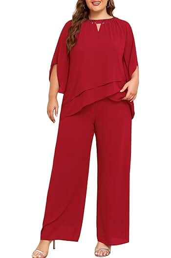 Amazon.com : Plus Size Wedding Pant Suits Dressy Pant Suits, Wedding Pants, Suits Formal, Flowy Tunic Tops, Flowy Tunic, Pant Suits, Mother Of The Bride Outfit, Pantsuits For Women, Pant Suit