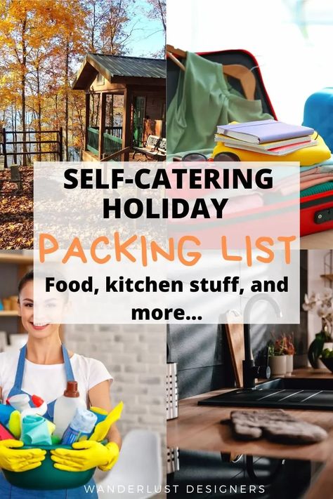 Self-catering vacation packing list + free pdf checklist | Self-catering holiday packing list just a tiny bit longer than the usual hotel packing list... that's why this checklist for what to take to a self-catering trip is so useful! | self-catering holiday packing list | airbnb packing list | cabin packing list | Self Catering Holiday Packing List, Hotel Packing List, Cabin Trip Packing List, Cabin Packing List, Traveling Packing, Holiday Packing List, Holiday Packing Lists, Vacation Packing List, Cabin Trip