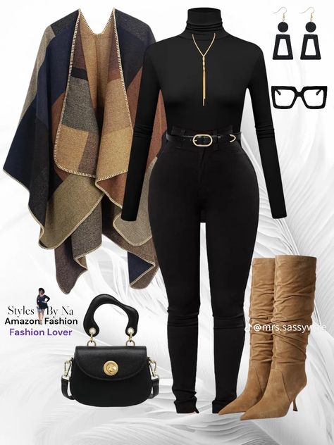 Fall Fashion For Black Women, Country Classy Outfits, All Black Church Outfit, Fall Dress Outfits Women, Fall Attire For Black Women, Cute Birthday Dinner Outfits, Black And White Outfits Black Women, Winter Lunch Date Outfit, Luxury Outfits Classy Chic