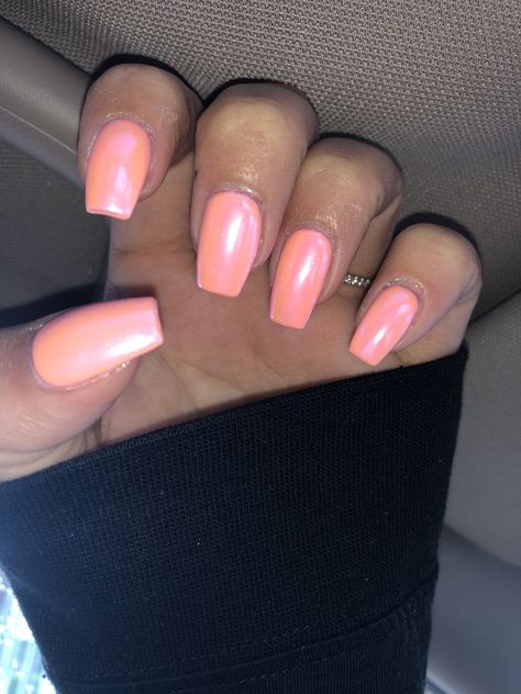 Peach Chrome Nails Designs, Crome Nails Peach, Pastel Orange Chrome Nails, Coral Pink Chrome Nails, Coral Nails With Chrome, Coral Chrome Nails, Peach Chrome Nails, Coolest Nails, Sqaure Nails