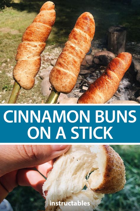 Bread On A Stick Campfire, Campfire Cinnamon Rolls On A Stick, Campfire Desserts On A Stick, Campfire Cinnamon Rolls, Easy Campfire Meals, Camping Dessert Recipes, Campfire Meals, Cabin Food, Campfire Desserts