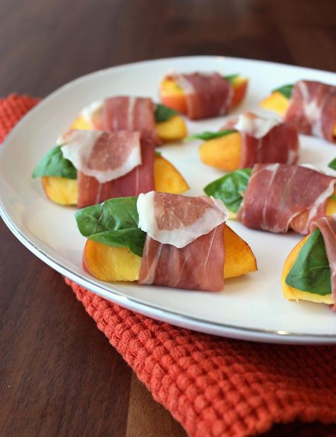 This prosciutto appetizer will quickly become a summertime favorite and go-to recipe. Prosciutto wrapped peaches are refreshing and packed with flavor. Prosciutto Appetizer, Grilled Peaches, Appetizer Bites, Peach Recipe, Barbecue Recipes, Fruit Recipes, Clean Eating Snacks, Appetizer Snacks, Peaches