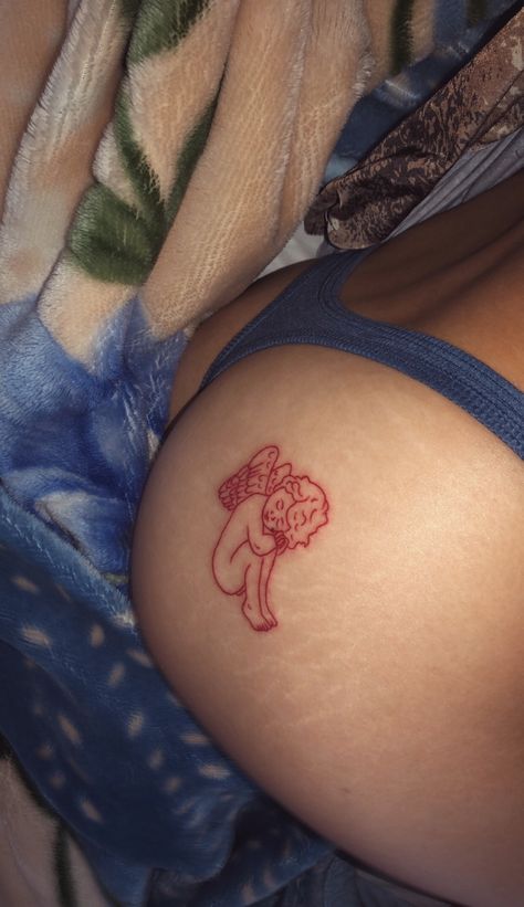 Tattoo Angel, Hip Tattoos Women, Red Ink Tattoos, Pretty Tattoos For Women, Red Tattoos, Cute Tattoos For Women, Dainty Tattoos, Angel Tattoo, Hip Tattoo