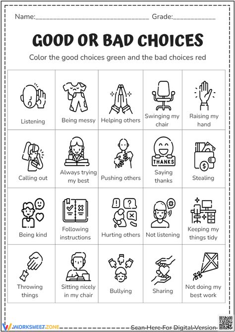 Good Or Bad Choices Worksheet Good And Bad Habits For Kids, Good Or Bad Choices Worksheet, Values Clarification, Behavioral Management, Value Education, Environment Activities, Snowman Writing, Teaching Letter Recognition, Thing To Learn