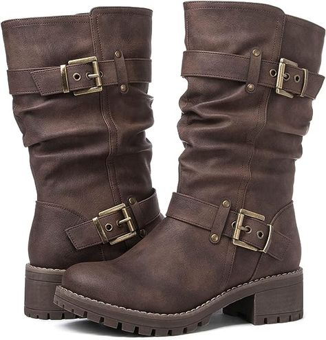 Dress Boots For Women, Riding Boots Women, Fall Fashion Boots, Mid Calf Dress, Womens Biker Boots, Motorcycle Riding Boots, Steampunk Boots, Boots Biker, Women's Lace Up Boots