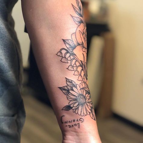 Daisy And Lily Of The Valley Tattoo, Tattoos Lily Of The Valley, Tattoos Lily, People Tattoos, Black People Tattoos, Lily Of The Valley Tattoo, Neat Tattoos, Valley Tattoo, Lillies Tattoo