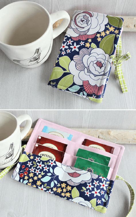 Diy Tea Wallet, Tea Crafts, Sewing Machine Projects, Tea Diy, Small Sewing Projects, Creation Couture, Tea Lovers, Tea Gifts, Diy Couture