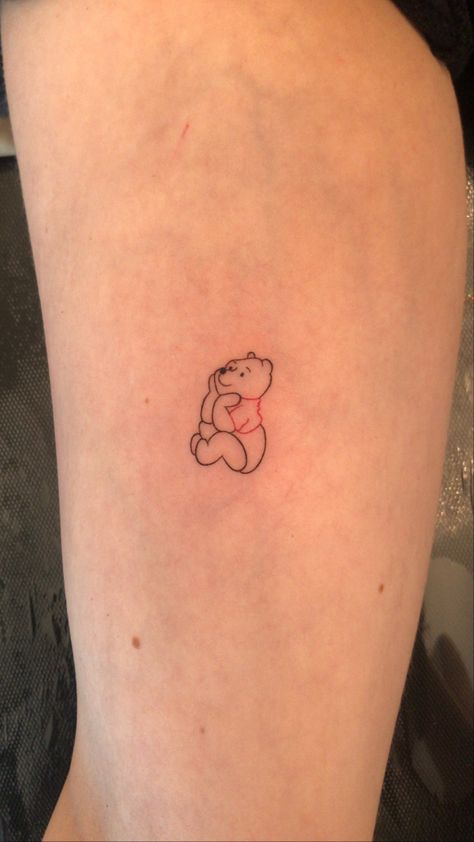 Small Tattoos Winnie The Pooh, Winnie The Pooh Tattoos Small, Tiny Pooh Bear Tattoo, Dainty Winnie The Pooh Tattoo, Tiny Winnie The Pooh Tattoo, Simple Pooh Bear Tattoo, Winnie The Pooh Outline Tattoo, Whinney Pooh Tattoo, Fine Line Winnie The Pooh Tattoo