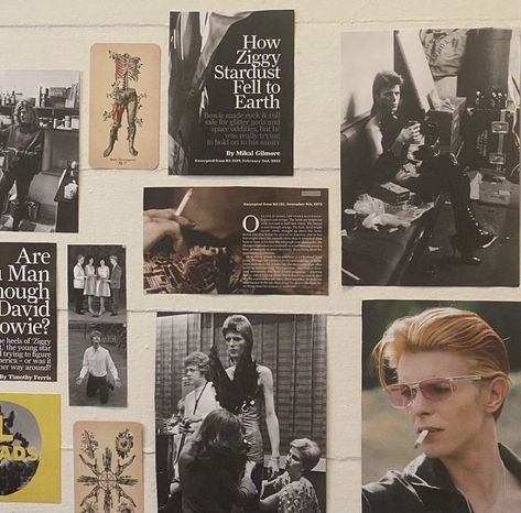 70s Style Room Aesthetic, David Bowie Posters, Bowie Aesthetic, Rock Bedroom Aesthetic, David Bowie Room Aesthetic, 70s Room Inspo, David Bowie Room, David Bowie Aesthetic, David Bowie Aesthetic Poster