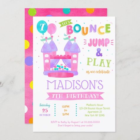 Bounce House Party Invitations, Bounce House Birthday Party, House Birthday Party, House Party Invitation, Bounce House Birthday, Roller Skating Party, Girl Birthday Themes, Barbie Birthday, Bounce House