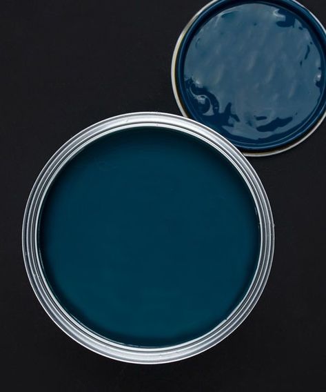 IN DEEP WATER paint color by Dowsing & Reynolds. This is a dark, inky blue with a beautiful warm green undertone. This midnight blue paint looks fab with teal, mustard, and hot pink accents. Dark Blue Exterior House Colors, Teal Blue Paint, Midnight Blue Paint, Paint Collection, Water Paint, House Paint, Deep Water, Paint Colors For Home, Water Painting