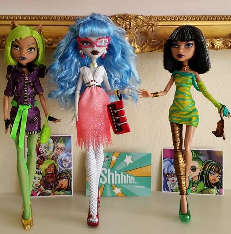 Monster High Dawn of the Dance Ghoulia, Cleo and Clawdeen by Zoeysdolls Monster High Dolls, Pretty Dolls, Custom Dolls, The Dance, Monster High, Wonder Woman, Dolls, Toys, Fictional Characters