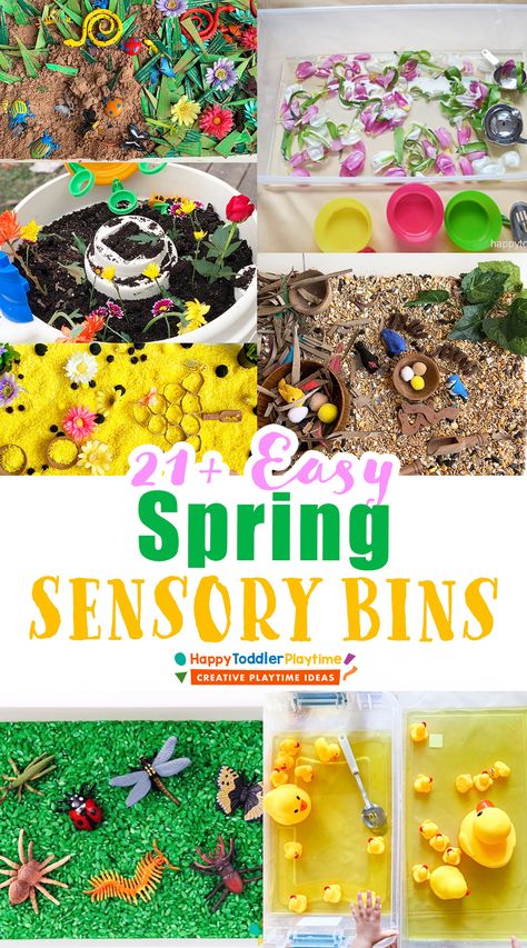 21+ Easy Spring Sensory Bins for Kids - Happy Toddler Playtime Sensory Bins Spring, Toddler Spring Activities, Spring Sensory, Spring Preschool Activities, Sensory Activities For Preschoolers, Toddler Sensory Bins, Sensory Tubs, Toddler Themes, Spring Toddler