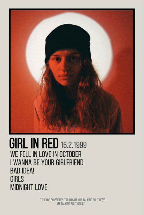 A Polaroid/minimalist poster of girl in red Red Polaroid Poster, Red Polaroid, Beauty And The Beast Quince, Red Song, Minimalist Music, Music Poster Ideas, Vintage Music Posters, Girl In Red, Music Collage