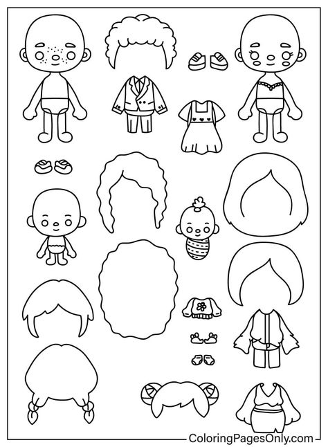 Toca Boca Paper Doll Template Lol Paper Dolls Printable Free, Toca Boca Coloring Pages, Toca Boca Paper Doll, Pet Grooming Salon, Doll Template, Food Coloring Pages, Boy Coloring, Create Your Own Story, Paper Doll Template