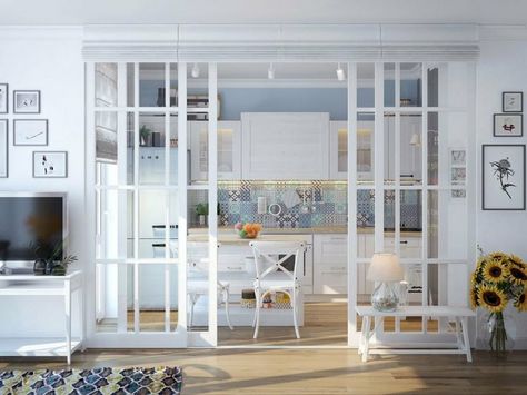 Sliding Partition Doors, Glass Partition Wall, Partition Door, Interior Design Per La Casa, Modern Home Interior Design, Living Room Partition, Glass Partition, 아파트 인테리어, Divider Wall