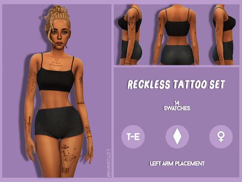 Sims Neck Tattoo, Reckless Tattoo, Sims4 Ideas, Sims 4 Tattoos, Clothes Cc, Sims Clothes, Female Tattoos, Hyper Fixation, Sims 4 Mm Cc