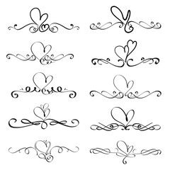 Set Of Decorative Calligraphic Elements For Decoration. Handmade Vector Illustration. Stock Vector | Adobe Stock Calligraphy Heart, Wedding Scroll, Ornamental Vector, Drawing Png, Heart Sketch, Wedding Hands, Heart Drawing, Vintage Drawing, Drawing Set