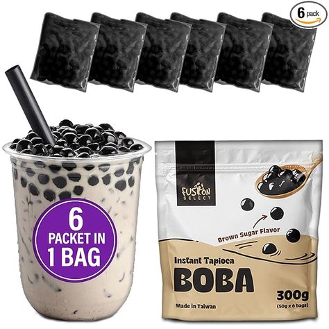 Amazon.com: Fusion Select Instant Boba - No-Cook Instant Tapioca Pearls for Bubble Tea Drinks, Hot or Cold Sweet Milk Beverage - Microwave or Heat With Boiling Water - Real Brown Sugar Flavored Balls (6) : Grocery & Gourmet Food Bubble Tea Tapioca Pearls, Thigh High Denim Boots, Instant Boba, Bubble Tea Pearls, China Country, Korean Drinks, Sugar Packaging, Ice Cream Coffee, Sell Products Online