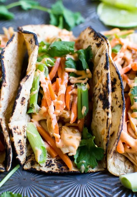 Chicken Teriyaki Tacos Teriyaki Tacos, Teriyaki Chicken Tacos, Chicken Teriyaki, Spicy Mayo, Teriyaki Sauce, Teriyaki Chicken, Chicken Tacos, Corn Tortillas, Taco Tuesday