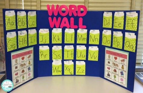 5 Ways to Inspire Young Writers, including how to create a space saving word wall Word Wall Ideas Elementary, Classroom Diys, Word Wall Ideas, Portable Word Walls, Interactive Word Wall, Library Pockets, Kindergarten Classroom Decor, Classroom Tour, Word Walls