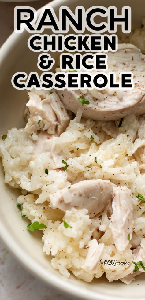 Chicken And Rice Casserole Recipes With Sour Cream, Ranch Chicken And Rice, Easy Ranch Chicken, Chicken Rice Casserole Recipes, Rice In Crockpot, Chicken And Rice Casserole Recipe, Jasmine Rice Recipes, Baked Ranch Chicken, Chicken And Rice Casserole