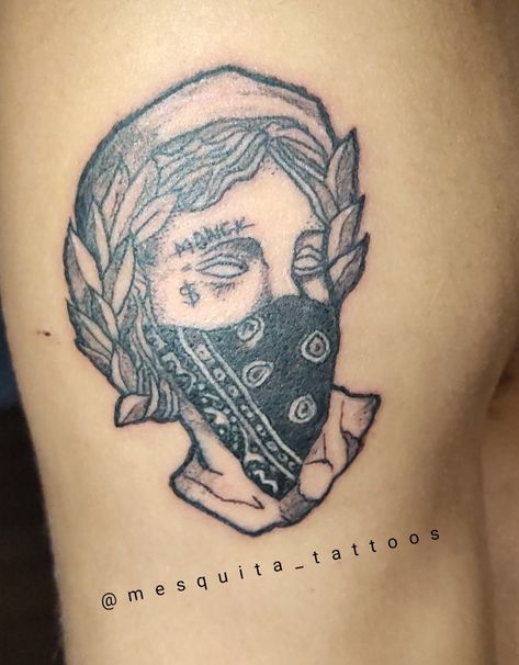 Bandana Tattoo, Character Tattoos, Cartoon Character Tattoos, Cartoon Tattoos, Cartoon Character, Skull Tattoo, Statue, Money, Tattoos