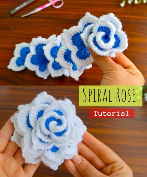 Spiral Rose Crochet Crochet Rolled Flower, Crochet Red Flowers Free Pattern, Crochet Flowers Big, Free Rose Crochet Pattern, Diy Crochet Flowers Easy, Swirl Crochet Pattern Spirals, How To Crochet A Spiral, How To Stiffen Crochet, Crochet Ideas Flowers