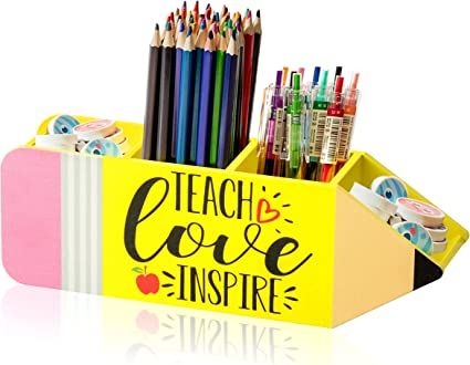 MALLMALL6 Teacher Appreciation Gifts Pencil Holder Pencil Shape Pen Holder for Teacher, Wooden Desktop Organizer Gifts with "TEACH Love INSPIRE" for Women Men School Office Classroom Cute Desk Organization, Diy Stationary, Stationary Organization, Teach Love Inspire, Teacher Desk, Organization Gifts, Desktop Organizer, Diy Teacher Gifts, Selling Art Online