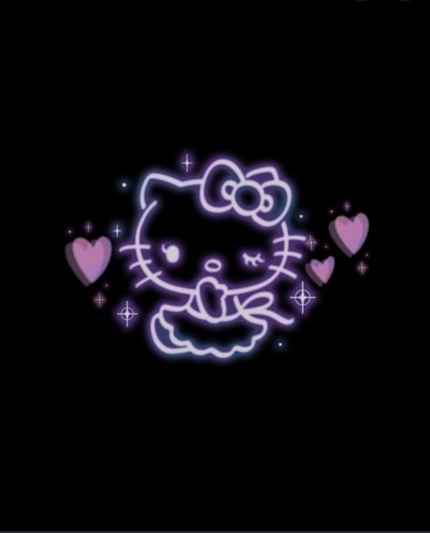 Kitty Wallpaper, Hello Kitty Wallpaper, Hello Kitty, Kitty, Neon, Purple, Black