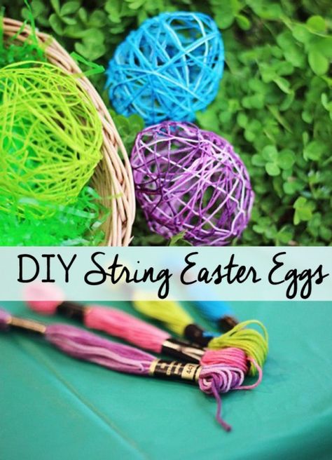 String Easter Eggs, Yarn Easter Eggs, Easter Crafts Diy Kids, Easter Crafts To Make, Easter Religious Crafts, Embroidery Floss Crafts, Easter Crafts Preschool, Egg Craft, Egg Decor