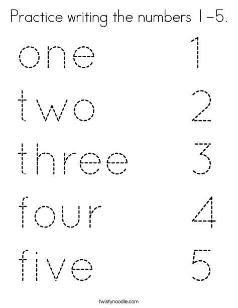 Practice writing the numbers 1-5 Coloring Page - Twisty Noodle Letter Writing For Kids, Writing Practice Preschool, Tracing Font, Number Words Worksheets, Number Writing Practice, Pre Writing Practice, Handwriting Worksheets For Kids, Letter A Coloring Pages, Preschool Number Worksheets