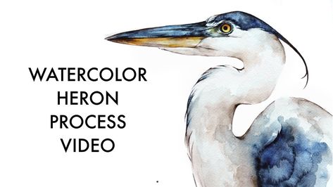 Watercolor Heron Tutorial, Watercolor Birds Tutorial, Blue Crabs Art, Bird Watercolor Art, Watercolor Pens, Watercolor Horse Painting, Blue Bird Art, Heron Art, Crab Art