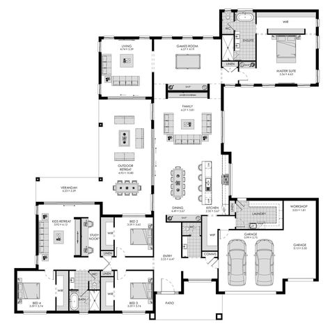 Floor Plans Uk Layout, Self Build Floor Plan Uk, Dining And Family Room, House Floor Plans Australian, 5 Bedroom House Floor Plan Australia, Fowler Homes, Kings Landing, House Plans Australia, Modern Floor Plans