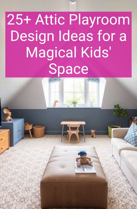 25+ Attic Playroom Design Ideas for a Magical Kids' Space Playroom Attic Ideas, Low Ceiling Playroom Ideas, Attic Toy Room, Playroom With Slanted Ceiling, Loft Playroom Ideas Upstairs Cozy, Playroom Above Garage, Kids Attic Playroom, Kids Loft Playroom, Attic Playroom Ideas Sloped Ceiling