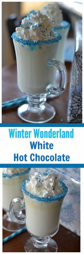 Winter Wonderland White Hot Chocolate Winter Hot Chocolate, White Hot Chocolate, Food Chocolate, Hot Cocoa Bar, Hot Chocolate Bars, Cocoa Bar, Winter Drinks, Hot Chocolate Recipes, Christmas Party Food