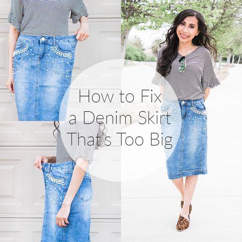 How to Alter a Denim Skirt Waistband (How to Fix a Denim Skirt That's Too Big UPDATED) Jeans Into Skirt, Diy Denim Skirt, Altering Jeans, Skirt Waistband, Denim Button Skirt, Big Skirts, Blue Jean Skirt, Denim Skirt Outfits, Long Denim Skirt