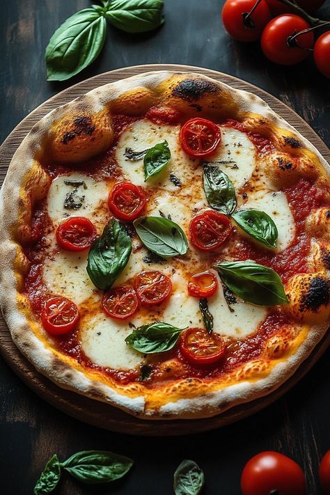 The Margherita Pizza is a timeless classic, loved for its simplicity and fresh, vibrant flavors. Made with fresh mozzarella, sweet cherry tomatoes, and fragrant basil, this pizza is perfect for a light yet satisfying meal. Here’s how to recreate this Italian favorite at home. Perfect Homemade Pizza, Pizza Aesthetic, Italian Favorites, Pizza Margherita, Margherita Pizza, Italian Pizza, Sweet Cherries, Fresh Mozzarella, Italian Dishes