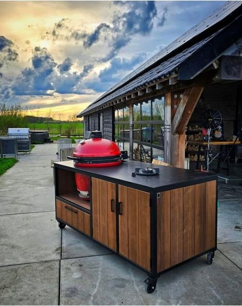 Bbq Trolley, Kamado Table, Bbq Areas, Design Grill, Bbq Table, Walkway Landscaping, Grill Table, Kamado Joe, Kitchen Grill