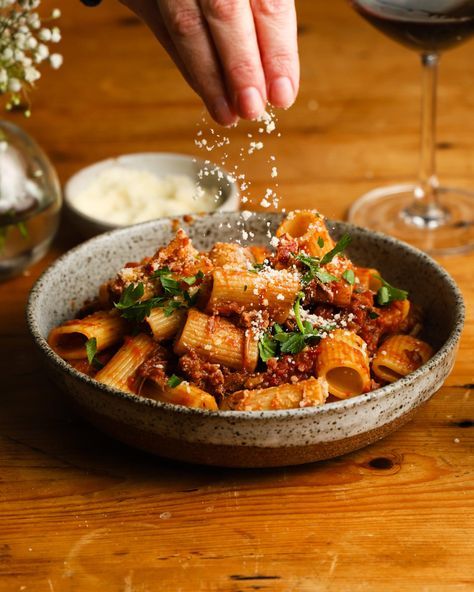 Date Night Lamb Ragu Rigatoni | LindseyeatsLA Lamb Ragu Recipe, Thanksgiving Main Dishes, Thanksgiving Mains, Rigatoni Recipes, Lamb Ragu, Bong Bong, Seared Ahi, Beef Skewers, Rigatoni Pasta