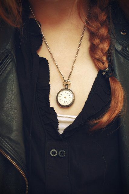 Cassidy's antique pocket watch necklace Danielle Victoria, Clock Necklace, Pocket Watch Necklace, Watch Necklace, Redheads, Pocket Watch, Red Hair, Style Me, A Woman