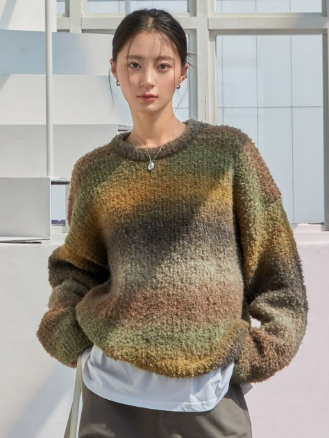 Multicolor Casual Collar Long Sleeve Fabric Ombre Pullovers Embellished Medium Stretch Fall/Winter Women Knitwear Ombre Sweater, Retro Sweater, Pullover Outfit, Women Sweaters, Drop Shoulder Sweaters, Trendy Fall, Sweater Knitting Patterns, Fall Looks, Knitwear Women