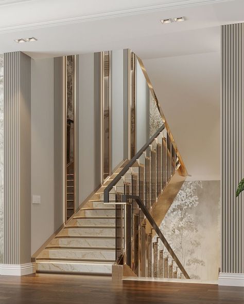 Luxury Stairs Design Ideas Collection 2023 Stairs Wall Design Modern, Stair Wall Decorating Ideas, Staircase Wall Design, درابزين السلم, Stair Railing Makeover, Luxury Stairs, Stairs Railing, درج السلم, Staircase Interior Design