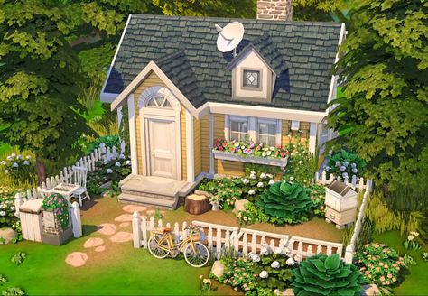 Sims 4 Small Cottage Floor Plan, Sims 4 Garden Ideas No Cc, Small Houses Sims 4, Sims 4 Tiny Cottage, Small Sims House, Small House Sims 4, Sims 4 Micro House, Sims 4 Small House, Sims 4 Cottage House