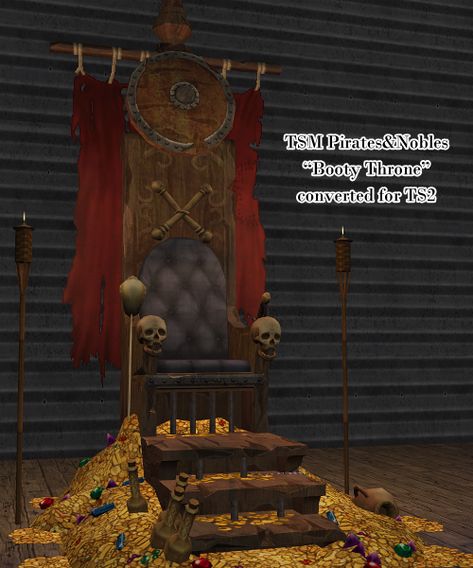 Crisps&Kerosene sims ♦ (A conversion of the TSM:P&N Booty Throne. (+...) Pirate Chest, Chests Diy, Pirate Activities, Sims Medieval, Props Art, Pirate Theme, Kerosene, Vacation Resorts, Sims 2