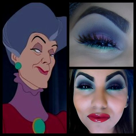 Makeup that has been inspired by Cinderella's evil stepmother. The grim overall appearance of this look shows the vibe that audiences get from the character's antagonist role. Villain Inspired Makeup, Evil Stepmother, Disney Villain, Inspired Makeup, Cinderella, Queen, Disney, Makeup, Beauty