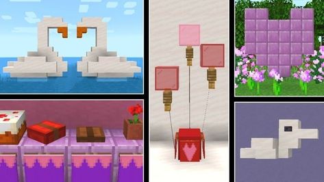 Cute Minecraft Builds For Girlfriend, Swan Minecraft, Minecraft Candle Ideas, Valentines Day Minecraft Builds, Valentines Minecraft Builds, Minecraft Valentines Build, Minecraft Love Builds, Minecraft Couple Ideas, Minecraft Heart Build