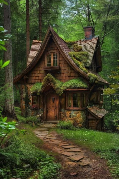 10 Cozy Forest Cottages for a Magical Escape into the Wild! - My Decor Inspo Tiny House In Nature, Goblincore House, Forest Landscaping, Story Book House, Fantasy Builds, Tiny Home Designs, Fairy Tale House, Cottage Village, Cozy Forest