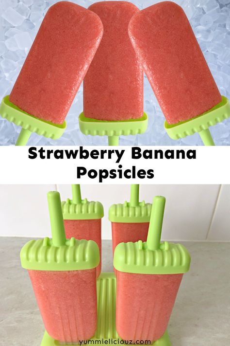 Strawberry banana popsicles recipe made with 3 simple natural ingredients. Homemade Banana Popsicles, Strawberry Banana Popsicle Recipes, Healthy Frozen Banana Pops, Banana Popsicle Recipes, Healthy Kid Popsicle Recipes, Healthy Strawberry Popsicle Recipes, Homemade Apple Juice, Homemade Fruit Popsicles, Strawberry Banana Milkshake